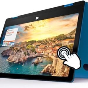 Gateway 2-in-1 Ultra Thin Student Laptop, 11.6" HD Touchscreen, Intel Celeron N4020, 4GB RAM 128GB Storage(64GB eMMC +64GB MSD Card), Mini HDMI, Webcam, WiFi, Win 11, Blue, 1 Year Office 365