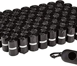 Amazon Basics Standard Dog Poop Bags with Dispenser and Leash Clip, Unscented, 900 Count, 60 Pack of 15, Black, 13 Inch x 9 Inch
