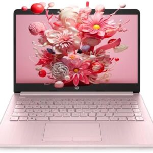HP 14-inch HD Thin & Light Laptop, Intel Celeron Quad-Core Processor, Long Battery Life, Webcam, Bluetooth, Wi-Fi, P500 SSD, Pink, Win 11 + 1 Year Microsoft 365 (8GB RAM | 320GB Storage)