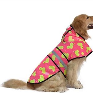 HDE Dog Raincoat Hooded Slicker Poncho for Small to X-Large Dogs and Puppies Pink Ducks - XL