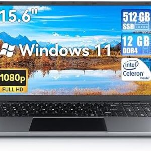 AMIAMO 15.6" Laptop - 12GB DDR4, 512GB SSD, Intel Celeron Quad Core Processor, Lightweight Computer with 1080P IPS FHD Display, USB 3.0, Bluetooth 4.2, 2.4/5G WiFi
