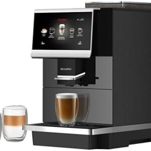 DR.COFFEE C12 Fully Automatic Coffee Machine, Espresso Machine With Ceramic Flat Burrs, 9 Grind Size Options, 7” HD Large Touchscreen, 4 Water Tank for Office Use, Pitch-black