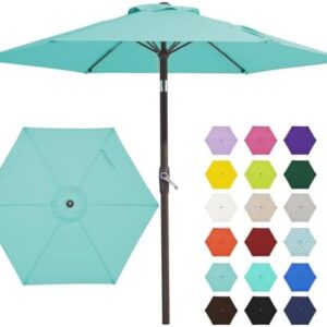 JEAREY 7.5FT Patio Umbrella Market Table Umbrella with 6 Sturdy Ribs, Push Button Tilt/Crank Outdoor Umbrella for Garden, Deck, Backyard, Pool and Beach,Peacock Blue