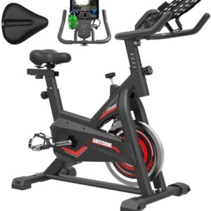 Exercise Bikes Stationary, Indoor Cycling Bike for Home Cardio Gym,Workout Bike with Saddle Cover, Ipad Mount & LCD Monitor,Silent Belt Drive