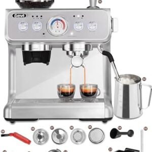 Gevi Espresso Machine With Grinder, 20 Bar Dual Boiler Automatic Espresso Machine with Milk Frother Wand All in One Espresso Machines for Home