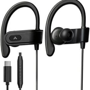 Avantree C171 - Wired USB C Headphones &Microphone for Sports and Running with Over-Ear Earbud Hooks and in-Line Volume Control, Compatible with Samsung, iPhone 15, Google and Other Type C Smartphone