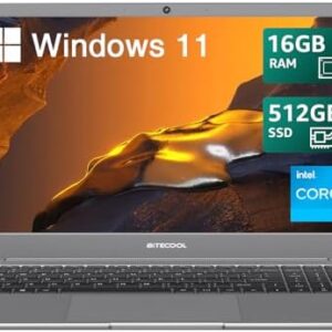 BiTECOOL 15.6" Windows 11 Laptop, Intel Core i3-5005U, 16GB RAM, 512GB SSD, FHD IPS Display, 2.4G/5G WiFi, BT5.0, RJ45, Type C, Webcam, Long Battery Life - for Work, Study, and Entertainment