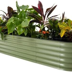 Vego garden Raised Garden Bed Kits, 17" Tall 9 in 1 8ft X 2ft Metal Raised Planter Bed for Vegetables Flowers Ground Planter Box-Olive Green