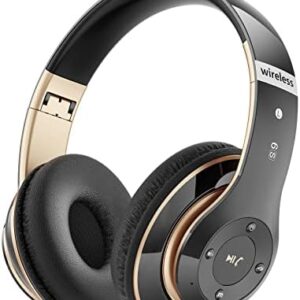 Falebare Bluetooth Headphones Over Ear, 6S Wireless Headphones Wired with 6 EQ Modes, 40 Hours Playtime Foldable HiFi Stereo Headset with Microphone, FM/TF for Cellphone/PC/Work (Black & Gold)