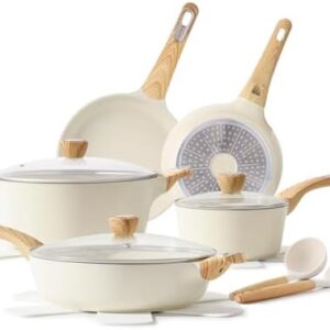 SENSARTE Pots and Pans Set Nonstick, 14 Pcs Induction Kitchen Cookware Sets, Non-toxic Non Stick White Cooking Set with Frying Pans Set & Saucepan, PFOA PFOS APEO Free