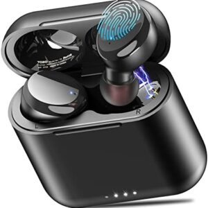 TOZO T6 True Wireless Earbuds Bluetooth 5.3 Headphones Touch Control with Wireless Charging Case IPX8 Waterproof Stereo Earphones in-Ear Built-in Mic Headset Premium Deep Bass Black