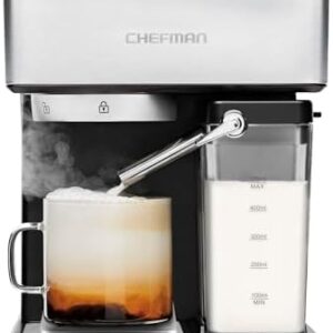 Chefman 6-in-1 Espresso Machine with Built-In Milk Frother, 15-BAR Pump, Digital Display, One-Touch Single or Double Shot for Cappuccinos and Lattes, XL 1.8-L Water Reservoir, Stainless Steel