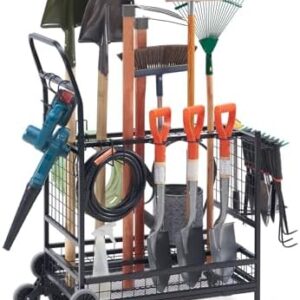 Lauren&Harold Garden Tool Organizer with 2 Stair Climbing Wheels,Garden Tool Stand,Garage Organization and Storage,Up to 38 Long-Handled Tools,Yard Tool Rack,Garden Tool Rack for Garage,Shed,Outdoor…