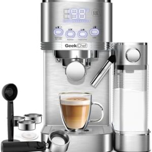 Geek Chef Espresso and Cappuccino Machine with Automatic Milk Frother,20Bar Espresso Maker for Home, for Cappuccino or Latte,with ESE POD filter, Stainless Steel, Gift for Coffee Lover