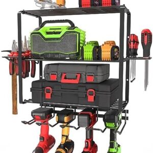 ZEAKOC Power Tool Organizer, 4 Layers Heavy Duty Drill Holder Wall Mount,Metal Garage Tool Organization for Efficient Power Tool Storage,Separate Tool Rack Dad Gift for Father's Day