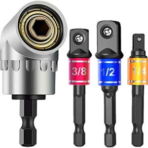 Impact Grade Power Hand Tools Driver Sockets Adapter Extension Set,3pcs 1/4 3/8 1/2 In Hex Shank Drill Nut Driver Bit Set with 105° Right Angle Driver Extension Screwdriver Drill Attachment