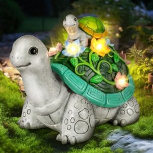 Garden Statues, Turtle Solar Statue Garden Decor Clearance, Cute Turtle Figurines with Baby & 7 LED Solar Lights Lawn Decorations for Patio Yard Gifts for Mom Grandma Housewarming