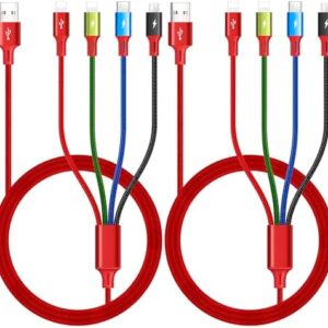 Multi Charging Cable 3.5A [2Pack 6Ft] 4 in 1 Fast Charger Cable Multi Charging Cord USB Cable Adapter with 2 * IP/Type C/Micro USB Port for Cell Phones/IP/Samsung Galaxy/Ps/LG/Huawei/Tablets and More