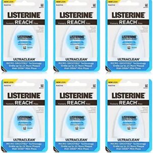REACH® Listerine Ultraclean Mint Waxed Dental Floss | Dental Floss | PFAS Free | Shred Resistant | Effective Plaque Removal | Mint Flavor | 30yd, 6 Pack
