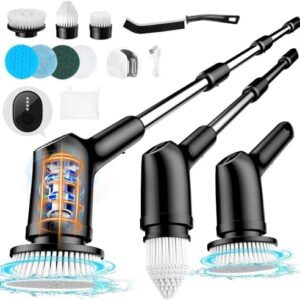 Electric Spin Scrubber, Shower Scrubber with 9 Replacement Scrubber Head, 53 inch Extension Arm, 1.5H Bathroom Scrubber Dual Speed, Electric Cleaning Brush for Bathroom Tub Grout Floor Car