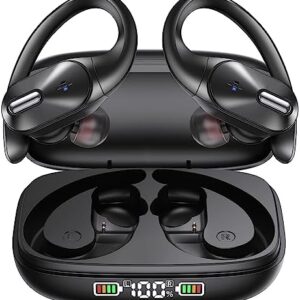 Bluetooth Headphones Wireless Earbuds Bass Stereo Sound with Wireless Charging Case 48H Playback Earphones LED Display With Built in Mic and Over Earhooks Waterproof Headset for Running Workout Sports