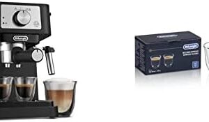 De'Longhi Manual Espresso Machine with 15 Bar Pump, Milk Frother, and 2 Thermo Espresso Glasses