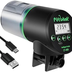 Automatic Fish Feeder - Rechargeable Timer Fish Feeder with USB Charger Cable, Fish Food Dispenser for Aquarium or Fish Tank