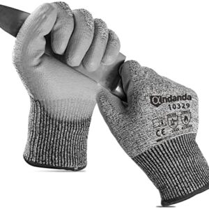ANDANDA Cut Resistant Gloves Level 5, PU Coated Work Gloves with Power Grip for Dry & Slightly Oily Environment, Garden