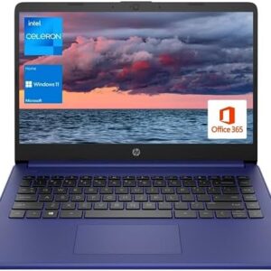 HP Portable Laptop, Student and Business, 14" HD Display, Intel Quad-Core N4120, 8GB DDR4 RAM, 64GB eMMC, 1 Year Office 365, Webcam, SD Card Reader, HDMI, Wi-Fi, Windows 11 Home, Blue (Renewed)
