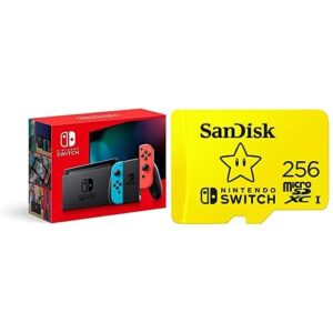 Nintendo Switch™ with Neon Blue and Neon Red Joy‑Con™ and SanDisk 256GB microSDXC Card, Licensed Switch