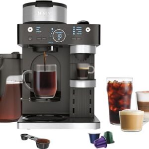Ninja CFN602 Espresso & Coffee Barista System with Ristretto Function, Single-Serve Coffee, Compatible with Nespresso Capsule, 12-Cup Carafe, Built-in Frother, Cappuccino & Latte Maker (Renewed)