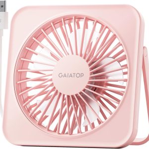 Gaiatop USB Desk Fan, 5 Inch Small Portable Table Desktop Fans with Strong Wind Ultra Quiet 3 Speeds and 180° Tilt Folding, Mini Personal Cooling Essentials For Office Home Bedroom Dorm Kitchen Pink