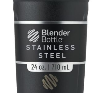 BlenderBottle Strada Shaker Cup Insulated Stainless Steel Water Bottle with Wire Whisk, 24-Ounce, Black