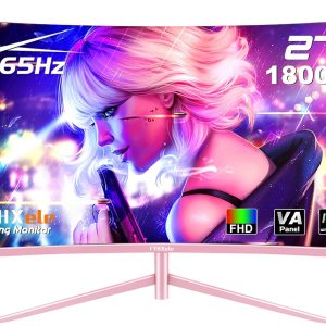 27 inch Gaming Monitor, 1800R Curved Gaming Monitor, FHD-1920X1080P, 165Hz, 1ms, FreeSync/G-Sync, Ultrawide PC Monitor, HDMI/DisplayPort/USB Vesa/Wall Mount Computer Monitor-Pink