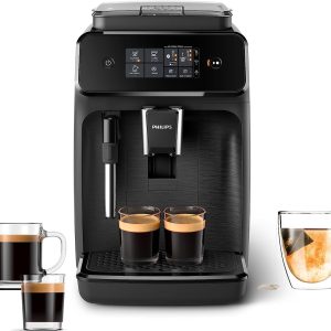 Philips 1200 Series Fully Automatic Espresso Machine, Classic Milk Frother, 2 Coffee Varieties, Intuitive Touch Display, 100% Ceramic Grinder, AquaClean Filter, Aroma Seal, Black (EP1220/04)