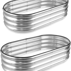 JERIA Raised Garden Bed,Galvanized Raised 2 Pcs 4×2×1ft Planter Boxes Outdoor with Easy Assembly, Large Garden Bed for Vegetables, Fruits, Flower