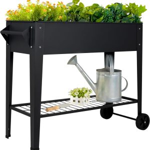 Elevate 32" Tall Raised Garden Bed Outdoor with Wheels & Shelf for Mobility, 400LBS Capacity, Anti-Rust Steel Planter Box for Vegetables/Herbs, Patio-Balcony-Backyard