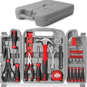 Hi-Spec 54pc Red Household Tool Kit – Essential DIY Hand Tool Set with Toolbox for Home, Garage, Office, Basic Repairs, First Apartment, New Home & Everyday Home Improvement