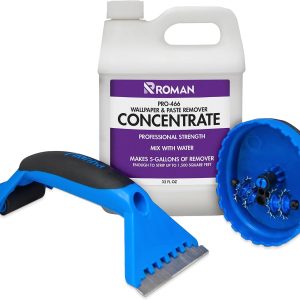 Wallpaper Removal Kit - Concentrate (32 oz), Perforating Scoring Tool, and Angled Scraper for Home Improvement - Yields 5 Gallons of Remover (1500 sq. ft Coverage)