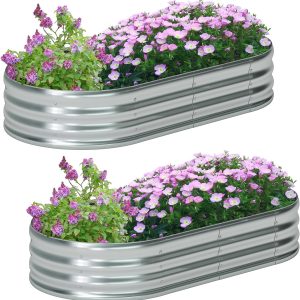 zizin 2 Pack Galvanized Raised Garden Bed Metal Oval Raised Garden Beds Outdoor Planter Box for Vegetables (6x3x1FT, Silver)