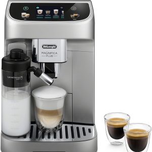 De'Longhi Magnifica Plus Fully Automatic Espresso Machine - Brew 18+ One Touch Recipes Coffee Recipes for up to 4 User Profiles, Automatic Milk Steam Wand & Built-in Grinder, Touchscreen Display