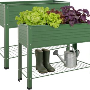2-Pack Raised Garden Beds - Galvanized Steel Planter Boxes, 400 lb Capacity, 5 Drainage Holes & 2 Flow Channels, Elevated Garden Bed with Mesh Bottom for Outdoor Gardening
