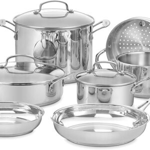 Cuisinart Chef’s Classic 11-Piece Stainless Steel Pots and Pans Set, Cookware Set Compatible with Induction, Electric, Gas Cooktops, Aluminum Core for Even Heat, Cool Grip Handles, Dishwasher Safe