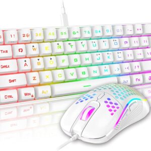 RedThunder 60% Mini Gaming Keyboard and Mouse Combo, Lightweight, Ultra-Compact 61 Keys RGB Backlit,7200 DPI Honeycomb Optical Mouse, Wired Gaming Set for PC MAC PS5 Xbox Gamer(White)