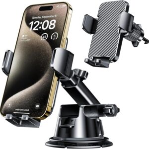 Qifutan Dash Mounted Holders Phone Holders for Your Car Phone Mount for Car Windshield Dashboard Air Vent Universal Desk Mounts Hands Free Automobile Cell Phone Holder Fit for iPhone Smartphone