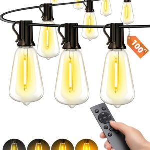 Outdoor Patio String Lights: 100Ft 30M Outside Waterproof Light - Remote Dimmable ST38 Shatterproof Bulb Connectable Hanging Outdoor Electric Lighting - Backyard Yard Gazebo Porch Party