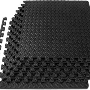 ProsourceFit Exercise Puzzle Mat ½-inch, EVA Interlocking Foam Floor Tiles for Home Gym, Workout Equipment, Kids Play Areas, Black, 24 SQ FT - 6 Tiles