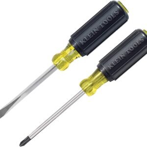 Klein Tools 85442 Klein Tools 85442 Screwdriver 2-Piece Set, Made in USA, 1/4 Keystone and #2 Phillips, Cushion Grip, Round and Square Shank, Heat Treated, Home Improvement