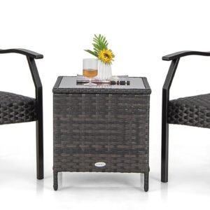 Tangkula 3 Pieces Patio Wicker Chair Set, Waterproof All Weather Resistant Heavy Duty Outdoor Conversation Set with Quick Dry Foam Seating, for Poolside, Backyard, Garden (Mix Brown)