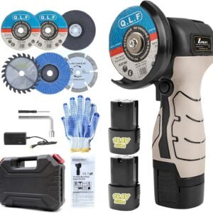 ZFULVO Cordless Brush Angle Grinder Kit, 19500rpm Mini Electric Angle Grinding Tool with 2pcs 16.8V 2000mAh Batteries and 6-Cutting Discs, Grinder Handheld Cutter for Metal Wood